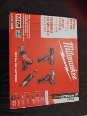 Milwaukee M12 12V 4 Tool Combo Kit - Red (2497-24) - Image 1 of 4