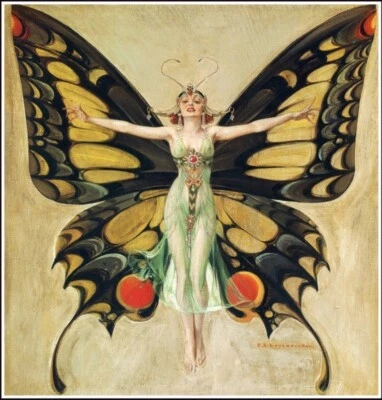 The Flapper by Francis Leyendecker – Circa 1922 – Butterfly Archival Art Print - Image 1 of 2