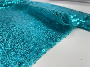 3mm Sequin Fabric Material 1 Way Stretch Sparking Sequins -51" Wide  AQUA Blue - Picture 1 of 9