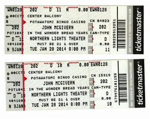 Ticket Stub LOT 2014 John McGivern The Wonder Bread Years 1/28/2014 Potawatomi - Picture 1 of 2