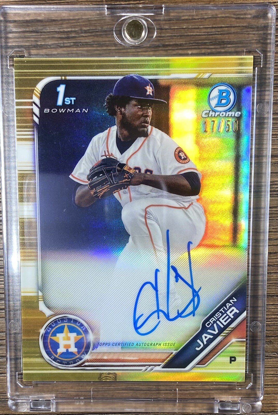 2019 Bowman Chrome Auto Cristian Javier True Gold Refractor 17/50 Prospect RC