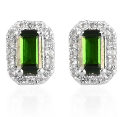 Pendientes rusos naturales de diopsido y circón en platino sobre plata de ley Foto 1 de 4