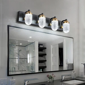 4 Lights Black Crystal Vanity Light Modern For Bathroom Mirror Wall Lamp Fixture - Picture 1 of 9