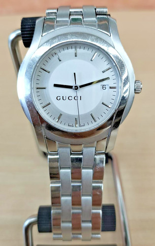 Gucci 5500XL Orologio da polso Uomo Acciaio Inox Quarzo Bianco Argento con Maglie