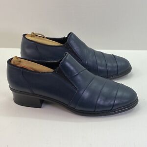 Rieker Shoes Women’s 7 Antistress Block Heel Slip On Blue Leather Shoes Read