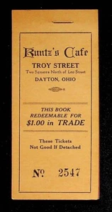 Libro 20 boletos de comercio de alimentos Kuntz's Café Troy Street Dayton Ohio años 40 5¢ RARO - Imagen 1 de 3