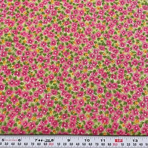 Colorshop by VIP for Cranston Pink Florals on Green Cotton Remnant 24" x 44" - Picture 1 of 2
