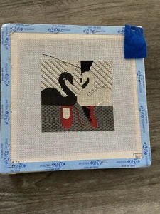 Handpainted Needlepoint Canvas Ballet Slippers & Swans-partial Complete - Picture 1 of 4