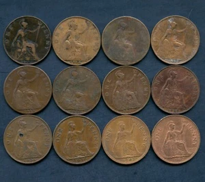 12 Great Britain 1 Penny Coins 1902-1967 Different Dates - Picture 1 of 2
