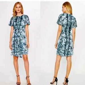 Elie Tahari Dia Snake Print Flutter Sleeve Dress Ice Cap Size 0 Retail $468 - Picture 1 of 4