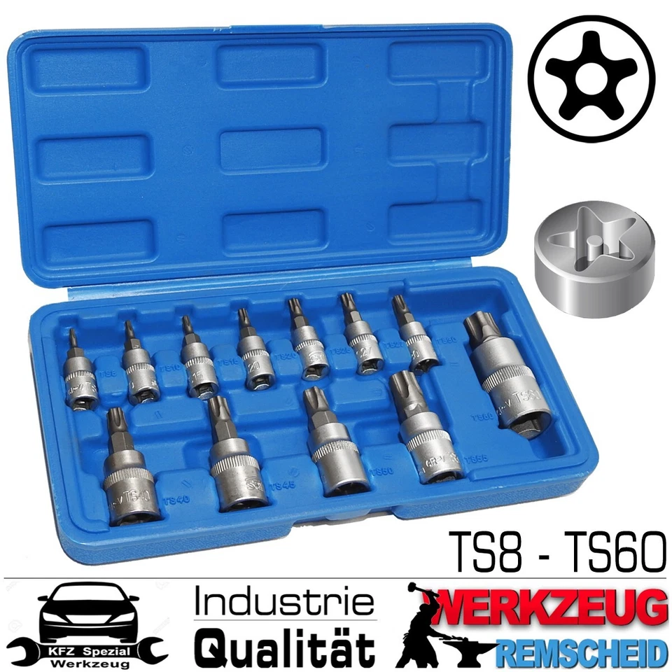 12-tlg Fünfstern TORX IPR Sicherheits Stecknuss Steckschlüssel Bits TS8 - TS60 - Bild 1 von 4