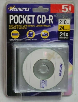 Memorex 5 Pack Cool Colors Mini Pocket CD-R - 210 MB 24X Speed - Image 1 of 2
