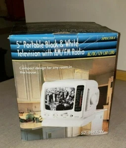 TV VINTAGE SPECTRA 5" PORTATILE BIANCO E NERO CON RADIO AM/FM 52-BWR AC/DC/12V CAVO AUTO - Foto 1 di 9