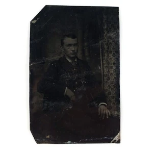 Sedia da uomo piegata graffiata tinta tipo c1870 antica piastra 1/6 foto ragazzo B3158 - Foto 1 di 2