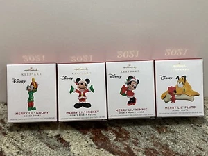 2021 Hallmark Mini Ornaments Merry Lil Mickey, Minnie, Goofy & Pluto, New In Box - Picture 1 of 7