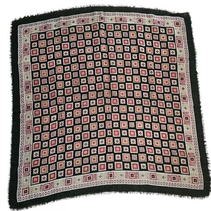Vintage Womens 29" x 29" Square Scarf Shawl Fringe Hem Geometric Print - Picture 1 of 3