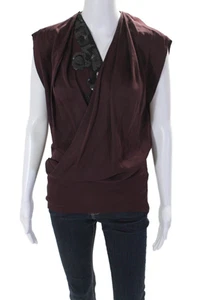 Robert Rodriguez Black Label Womens Silk Sequined V Neck Blouse Sangria Red Size - Picture 1 of 6