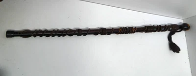 WOODEN CARVED TRIBAL STAFF ABORIGINAL WALKING STICK PACIFIC ISLAND PAUA SHELL - image 1 of 4
