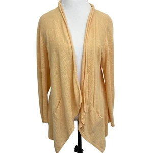 Eileen Fisher L Slub Linen Blend Cardigan Open Front Pockets Orange Langelook - Picture 1 of 7