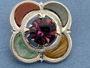 STUNNING VINTAGE SCOTTISH SOLID SILVER AGATE AMETHYST FLOWER BROOCH - Picture 1 of 13