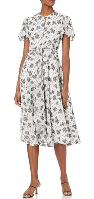 Shoshanna Women's Short-Sleeve Floral Clip Dot Midi Dress Size 2 Jet/Optic White - Image 1 of 4