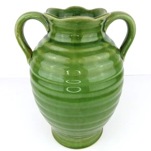 Vintage Green Glazed Pottery Vase,Crackle Finish Dual Handles 9″ Farmhouse Decor - Picture 1 of 10