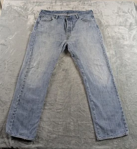 Levis 501 Jeans Men 38x30 Blue Light Wash  Distressed Thrashed Grunge Button Fly - Picture 1 of 24