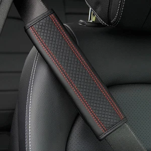 2PCS 23cm Seat Belt Cushion Leather Seatbelt Covers for Black and Red - Picture 1 of 6