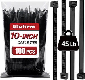10 Inch Black Zip Ties 100 Pack, 45Lb Tensile Strength Cable Wire Ties - Foto 1 di 12