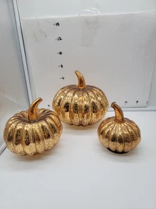 Set of 3 Mercury Glass Style Pumpkin Fall Autumn Thanksgiving Table Decor - Picture 1 of 7