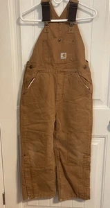 Carhartt Youth Size 10  Duck Quilted Double Knee Overalls With Zippers On Legs - Picture 1 of 5
