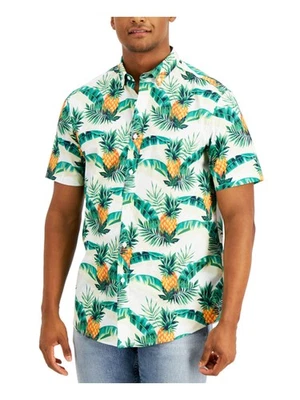 Camisa casual masculina CLUBROOM bege slim fit algodão com botões P - Imagem 1 de 4