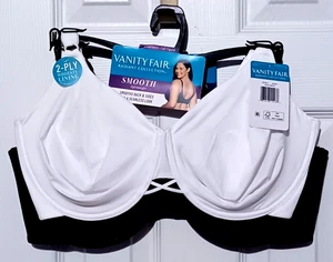 Two New Vanity Fair 40DD Underwire Bras White Black Minimizer - Picture 1 of 5
