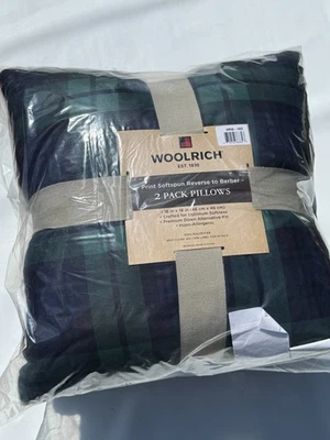 New! Set of 2 Woolrich Luxury Softspun Blackwatch Plaid Throw Pillows 18"x18" - Image 1 of 4
