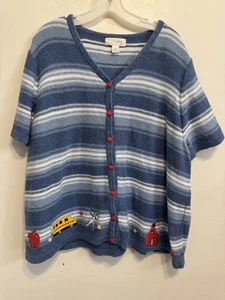 Suéter/Cárdigan CJ Banks Y2K Años 90’s Tema Profesor Bordado Escuela Casa Manzana - Imagen 1 de 7