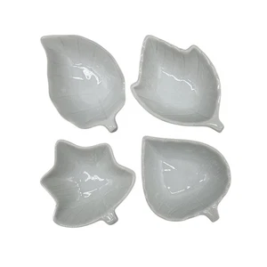 Martha Stewart 4 Pc Assorted Leaf Shapes Ceramic Tidbit Dish Set Fall Autumn - Picture 1 of 17