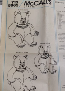 Bär Stofftier Plüsch S M L McCalls 713 8865 Handarbeit Schnittmuster OHNE UMSCHLAG UC FF - Bild 1 von 6