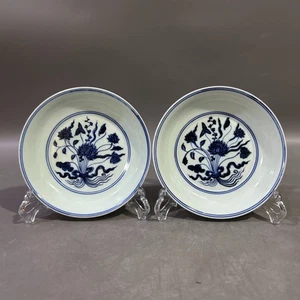 A Pair Fine Collectable Chinese Hand Famille Rose Porcelain Flowers Plate - Picture 1 of 9
