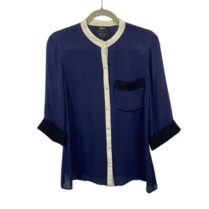 Barneys New York Co-op Silk Blouse Size Medium Collarless Button Up 3/4 Sleeves - Picture 1 of 6