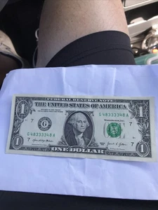 $1 2021 Radar Serial Number Federal Reserve Currency Bank Note Bill #48333348 - Picture 1 of 3