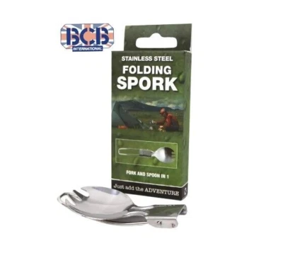 BCB STAINLESS STEEL COMPACT FOLDING SPORK - Camping Fork Spoon, - Image 1 of 3