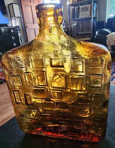 Empoli Italy Large Flat Square Geometric Amber Bottle - Picture 1 of 4