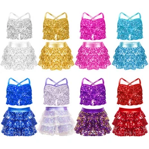 Kids Girls Dancewear Carnival Set Tiered Ruffles Outfit Performance Suit Dance - Picture 1 of 65