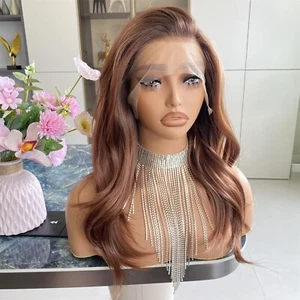 18" Ash Brown Wig Highlights Loose Body Wave 13x4 Lace Front Wig human hair wigs - Picture 1 of 10