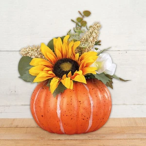 Fall Pumpkin Sunflower Bouquet Centerpiece Flower Arrangement Table Home Decor - Picture 1 of 5