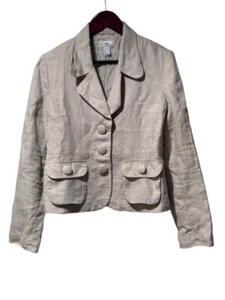 H&M Women Linen Jacket Tan 3 Button Size 10 - Picture 1 of 9