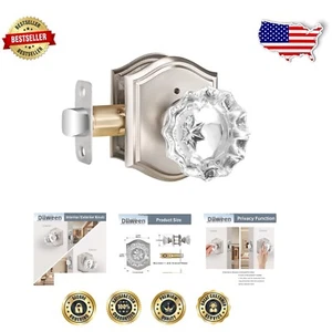 Push Button Lock Crystal Door Knob in Satin Nickel - Perfect for Bath & Bedroom - Picture 1 of 8