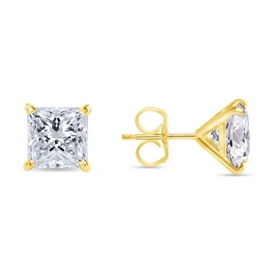 5.5 Ct G/VS Princess Lab Created Grown Diamond Earrings 14K Yellow Gold Martini - Image 1 of 4