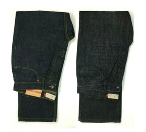Herren Ex Store lockere Passform dunkle Waschung blau Knopfleiste & schwarz Reißverschluss Hosenschlitz Jeans Baumwolle - Bild 1 von 6