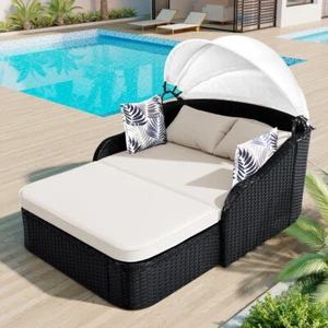GO 79.9" Outdoor Sunbed with Adjustable Canopy,PE Rattan Daybed - Picture 1 of 72